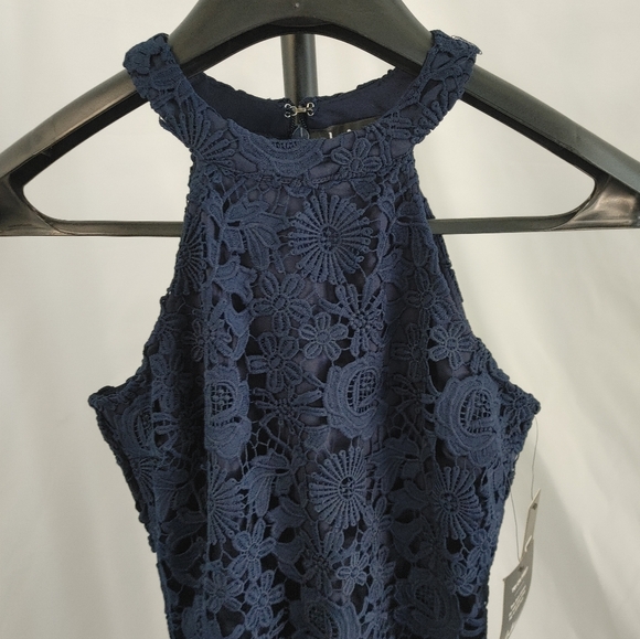 Lulus Navy Lace Cocktail Dress Small NWT Sleeveless Floral Mini - Picture 7 of 13